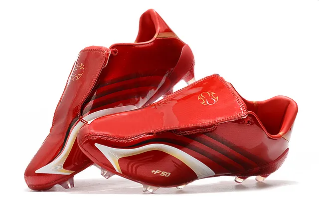Adidas F50 Rouge Blanc Haut Synthétique Brillant Lacets Asymétriques Terrain Ferme Chaussures de Football 12