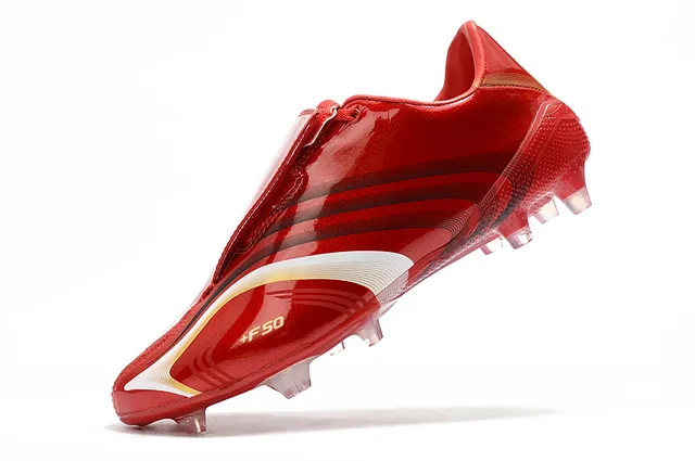 Adidas F50 Rouge Blanc Haut Synthétique Brillant Lacets Asymétriques Terrain Ferme Chaussures de Football 14