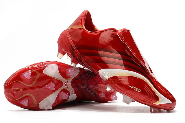 Adidas F50 Rouge Blanc Haut Synthétique Brillant Lacets Asymétriques Terrain Ferme Chaussures de Football 15