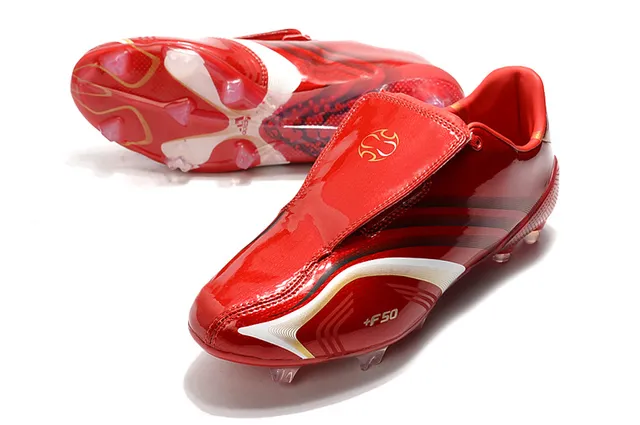 Adidas F50 Rouge Blanc Haut Synthétique Brillant Lacets Asymétriques Terrain Ferme Chaussures de Football 16