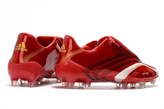 Adidas F50 Rouge Blanc Haut Synthétique Brillant Lacets Asymétriques Terrain Ferme Chaussures de Football 17