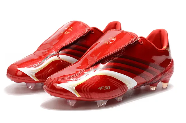 Adidas F50 Rouge Blanc Haut Synthétique Brillant Lacets Asymétriques Terrain Ferme Chaussures de Football 18