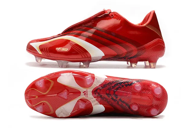 Adidas F50 Rouge Blanc Haut Synthétique Brillant Lacets Asymétriques Terrain Ferme Chaussures de Football 19