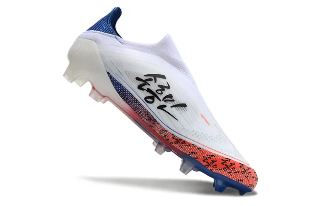 Adidas F50 White Blue Laceless Sock-Fit Upper Translucent Gradient Outsole Firm-Ground Soccer Shoes 2