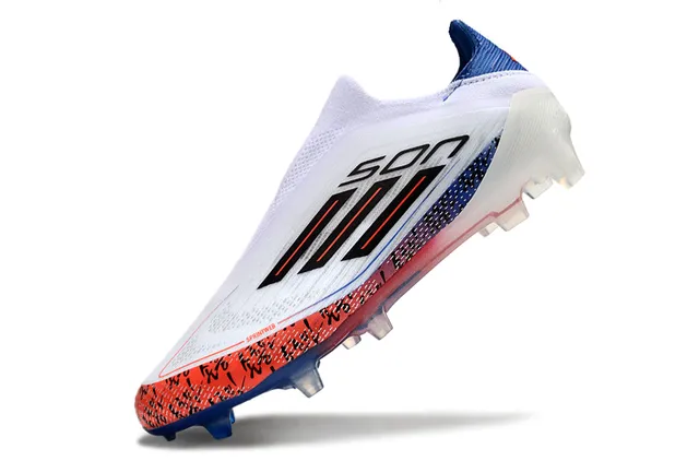 Adidas F50 White Blue Laceless Sock-Fit Upper Translucent Gradient Outsole Firm-Ground Soccer Shoes 3