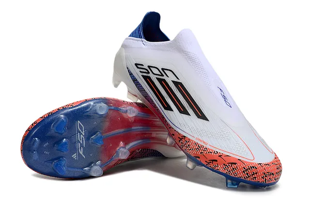 Adidas F50 White Blue Laceless Sock-Fit Upper Translucent Gradient Outsole Firm-Ground Soccer Shoes 4