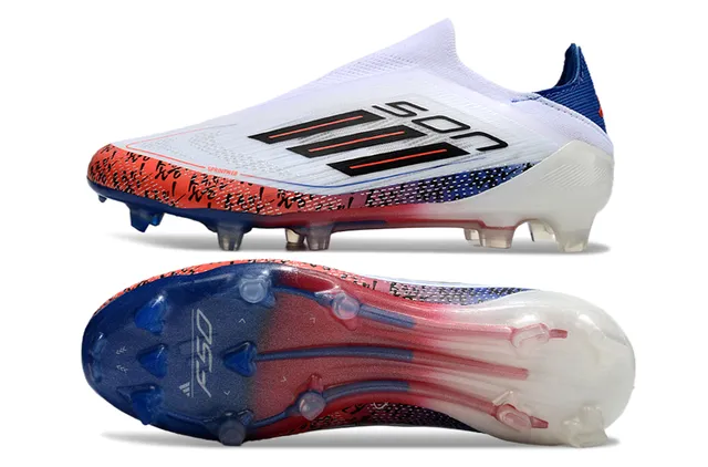 Adidas F50 White Blue Laceless Sock-Fit Upper Translucent Gradient Outsole Firm-Ground Soccer Shoes 6
