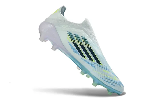 Adidas F50 Branco Azul Upper de Meias Sola Iridescente Solo Firme Sapatos de Futebol 2
