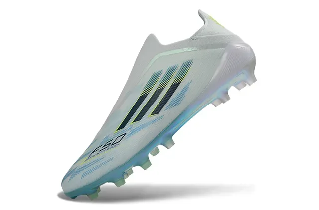 Adidas F50 Branco Azul Upper de Meias Sola Iridescente Solo Firme Sapatos de Futebol 3