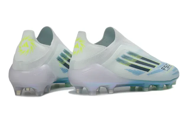 Adidas F50 Branco Azul Upper de Meias Sola Iridescente Solo Firme Sapatos de Futebol 5