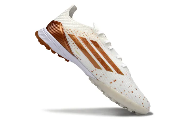 Adidas F50 White Gold Low-Cut Synthetic Upper Metallic Copper Stripe Detailing Turf Soccer Shoes 2