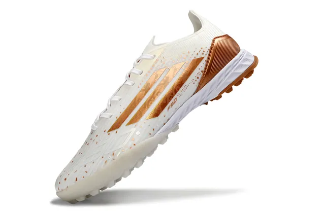Adidas F50 White Gold Low-Cut Synthetic Upper Metallic Copper Stripe Detailing Turf Soccer Shoes 3