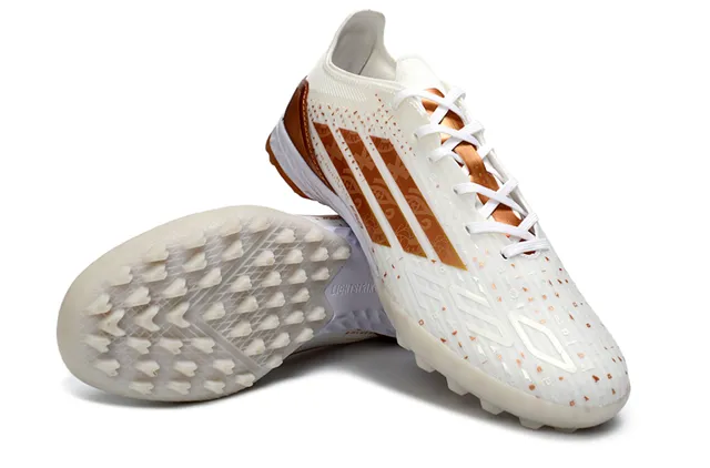 Adidas F50 White Gold Low-Cut Synthetic Upper Metallic Copper Stripe Detailing Turf Soccer Shoes 4