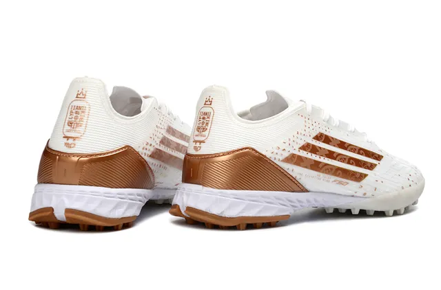 Adidas F50 White Gold Low-Cut Synthetic Upper Metallic Copper Stripe Detailing Turf Soccer Shoes 5