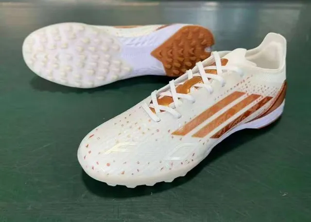 Adidas F50 White Gold Low-Cut Synthetic Upper Metallic Copper Stripe Detailing Turf Soccer Shoes 8