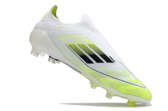 Adidas F50 White Yellow Low-Cut Sock-Fit Upper Neon Gradient Stripes Firm-Ground Soccer Shoes 2