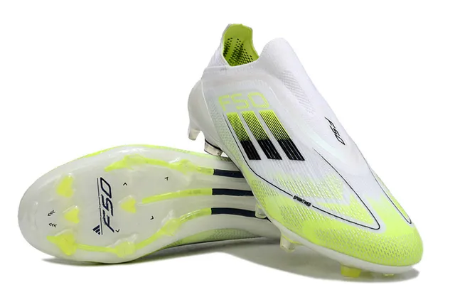 Adidas F50 White Yellow Low-Cut Sock-Fit Upper Neon Gradient Stripes Firm-Ground Soccer Shoes 4