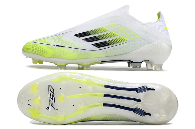 Adidas F50 White Yellow Low-Cut Sock-Fit Upper Neon Gradient Stripes Firm-Ground Soccer Shoes 6