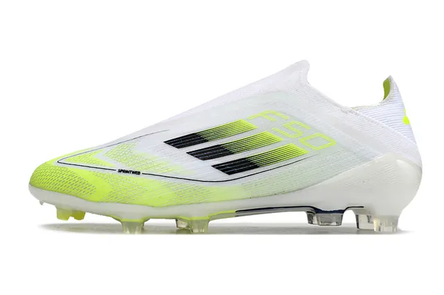 Adidas F50 White Yellow Low-Cut Sock-Fit Upper Neon Gradient Stripes Firm-Ground Soccer Shoes 7