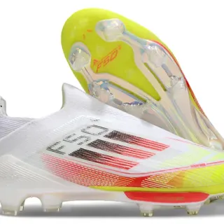 Adidas F50 White Yellow Low-Cut Sock-Fit Upper Translucent TPU Cage Firm-Ground Soccer Shoes