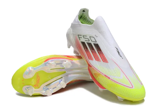 Adidas F50 White Yellow Low-Cut Sock-Fit Upper Translucent TPU Cage Firm-Ground Soccer Shoes 4