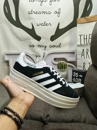 Adidas Gazelle Black and White Platform Lifestyle Sneakers 5