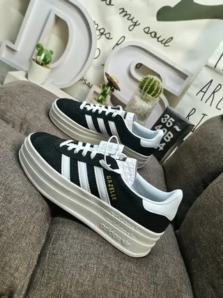 Adidas Gazelle Black and White Platform Lifestyle Sneakers 7