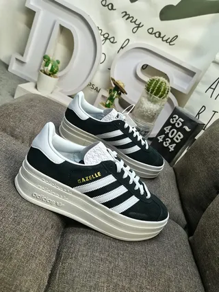 Adidas Gazelle Black and White Platform Lifestyle Sneakers 9