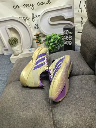 Adidas Gold Purple Metallic Upper Three-Stripe Branding Lifestyle Sneakers 6