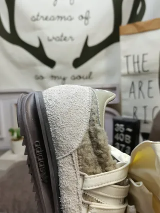 Adidas Gray Beige Laceless Design Oversized Cream Bow Straps Lifestyle Sneakers 4