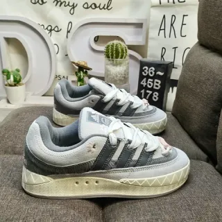 Adidas Gray Beige Low-Top Layered Suede-and-Mesh Upper Lifestyle Sneakers
