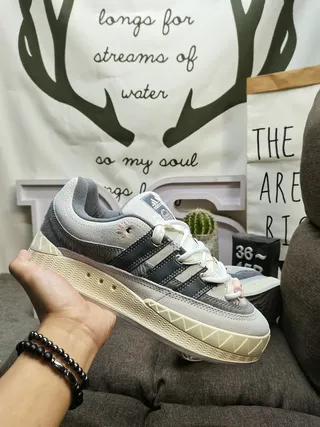 Adidas Gray Beige Low-Top Layered Suede-and-Mesh Upper Lifestyle Sneakers 5