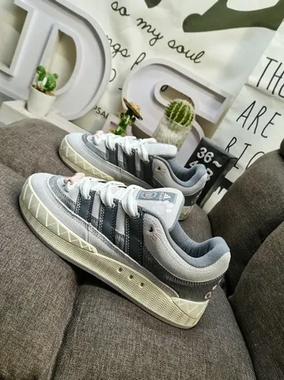 Adidas Gray Beige Low-Top Layered Suede-and-Mesh Upper Lifestyle Sneakers 7