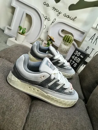 Adidas Gray Beige Low-Top Layered Suede-and-Mesh Upper Lifestyle Sneakers 9