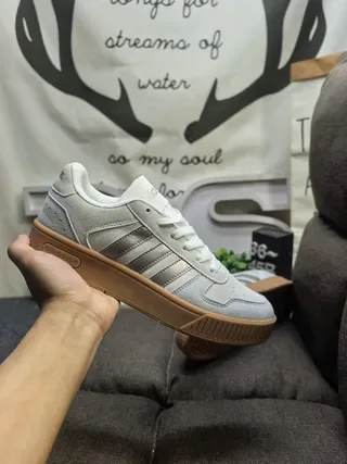 Adidas Gray Beige Low-Top Suede-and-Textile Upper Lifestyle Sneakers 5