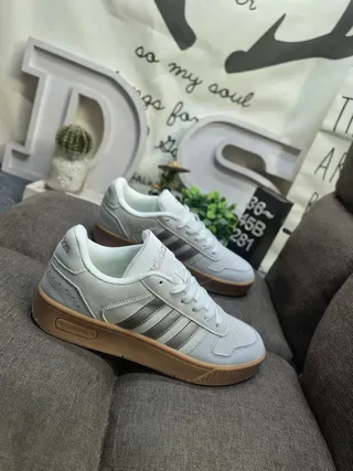 Adidas Gray Beige Low-Top Suede-and-Textile Upper Lifestyle Sneakers 9