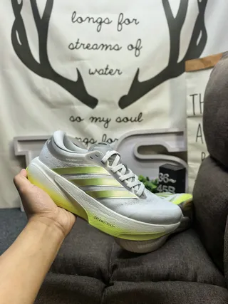 Adidas Gray Green Engineered Mesh Upper Three-Stripe Side Branding Running Shoes 5