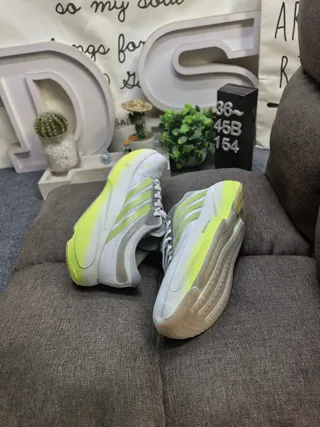 Adidas Gray Green Engineered Mesh Upper Three-Stripe Side Branding Running Shoes 6