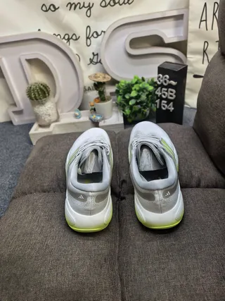 Adidas Gray Green Engineered Mesh Upper Three-Stripe Side Branding Running Shoes 8