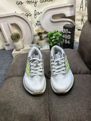 Adidas Gray Green Engineered Mesh Upper Three-Stripe Side Branding Running Shoes 10