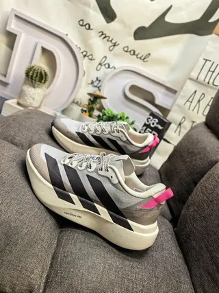 Adidas Gray Pink Thick Sculpted Midsole Three-Stripe Side Panel Lifestyle Sneakers 7