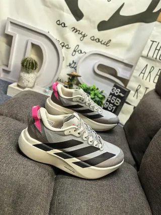 Adidas Gray Pink Thick Sculpted Midsole Three-Stripe Side Panel Lifestyle Sneakers 9