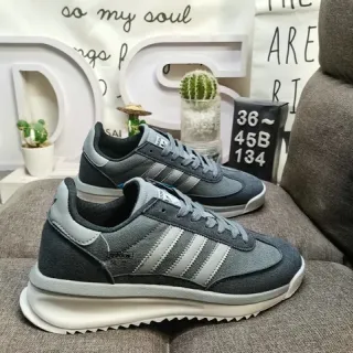Adidas Gray White Low-Top Suede-Textile Upper Lifestyle Sneakers