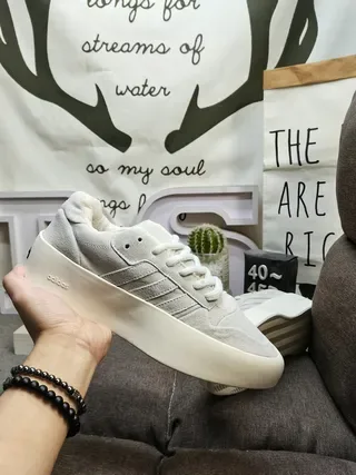 Adidas Gray White Platform Sole Suede-Like Upper Lifestyle Sneakers 5