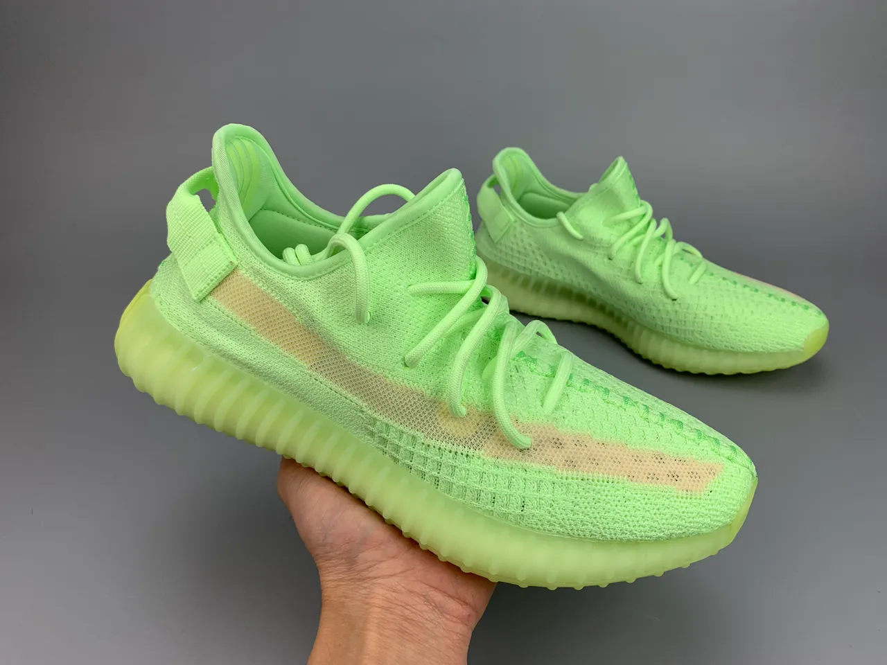 Adidas Green Beige Knit Upper Ribbed Translucent Sole Lifestyle Sneakers 12