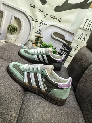 Adidas Green Purple Corduroy And Suede Upper Three-Stripe Side Panel Lifestyle Sneakers 7