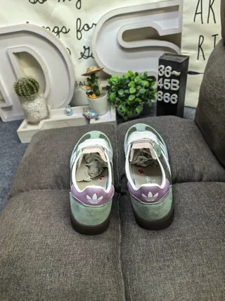 Adidas Green Purple Corduroy And Suede Upper Three-Stripe Side Panel Lifestyle Sneakers 8