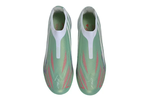 Adidas Sapatos de futebol turf verde e branco com colar sem cadarços overlay sintético cage 2