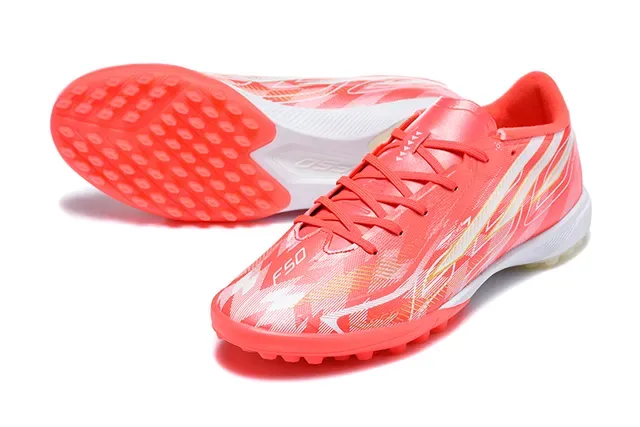 Adidas Chaussures de football orange blanc low-cut upper synthétique crampons coniques moulés gazon artificiel 6