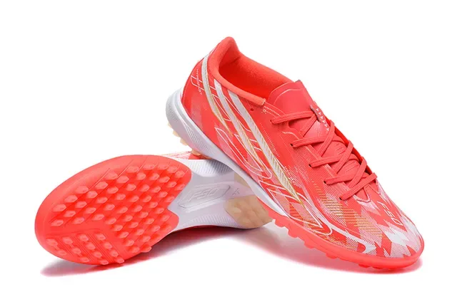 Adidas Chaussures de football orange blanc low-cut upper synthétique crampons coniques moulés gazon artificiel 7
